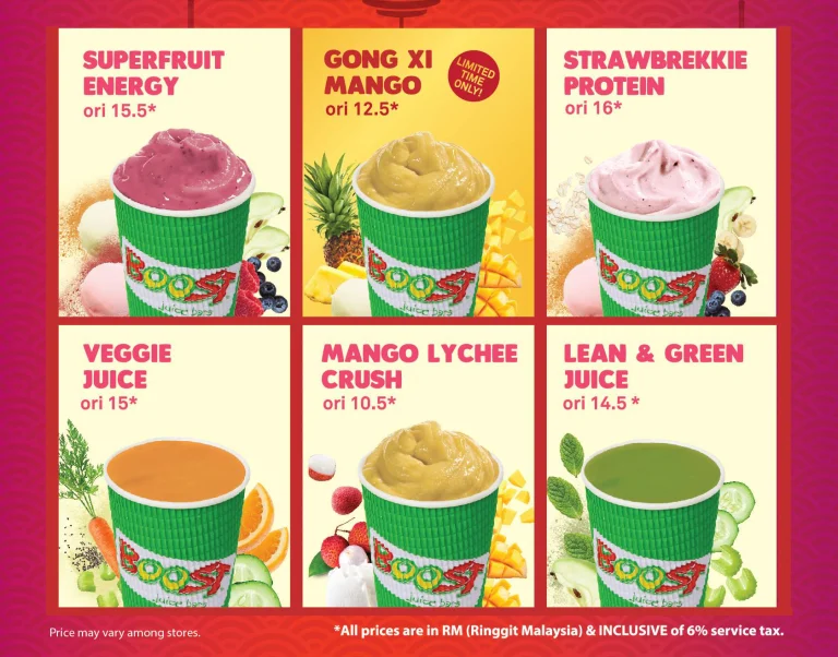 Harga Boost Juice Menu