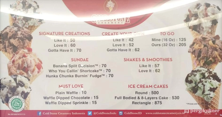 Harga Cold Stone Menu