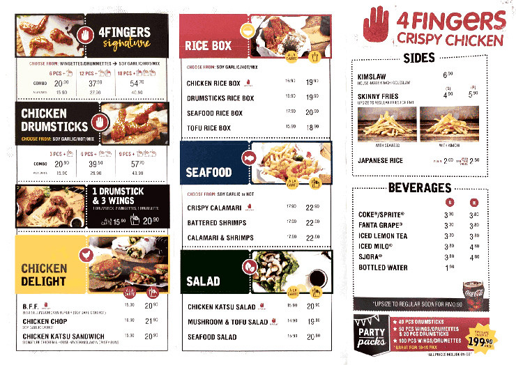 Harga 4 Fingers Menu