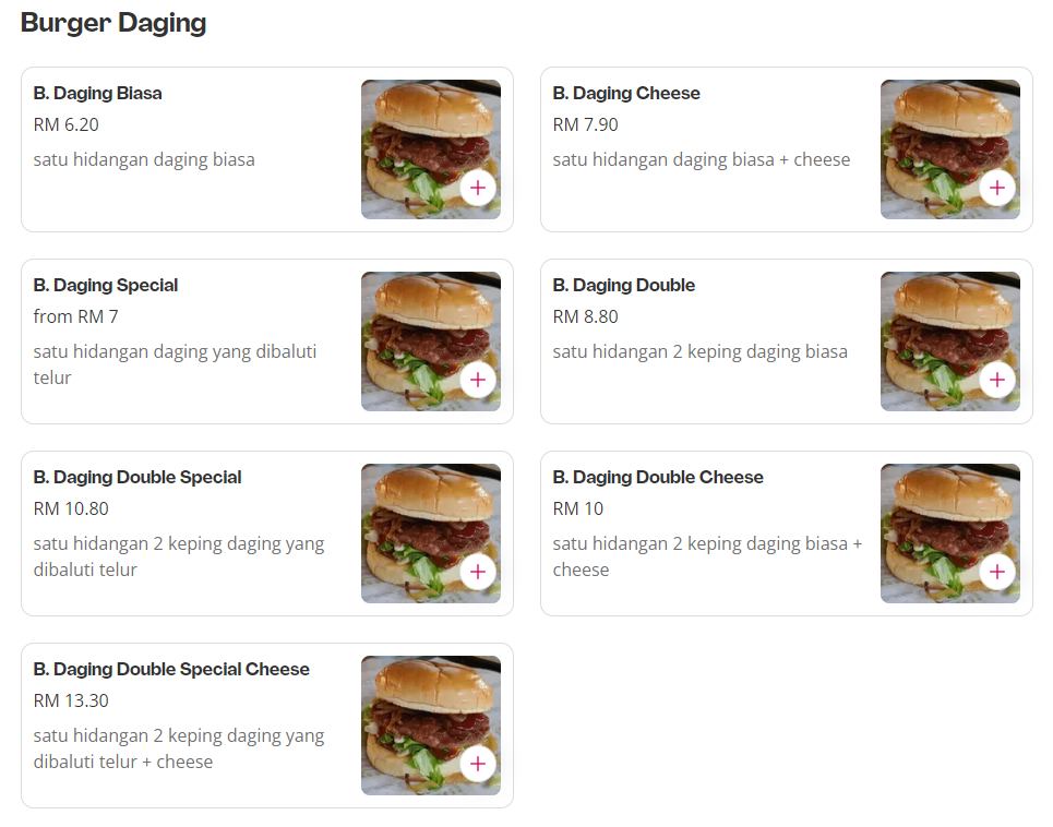 Harga Backyard Burger Menu