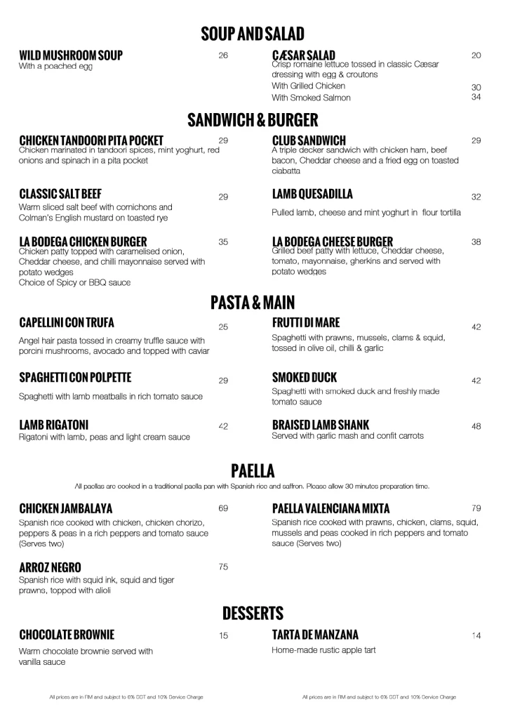 Harga La Bodega Menu