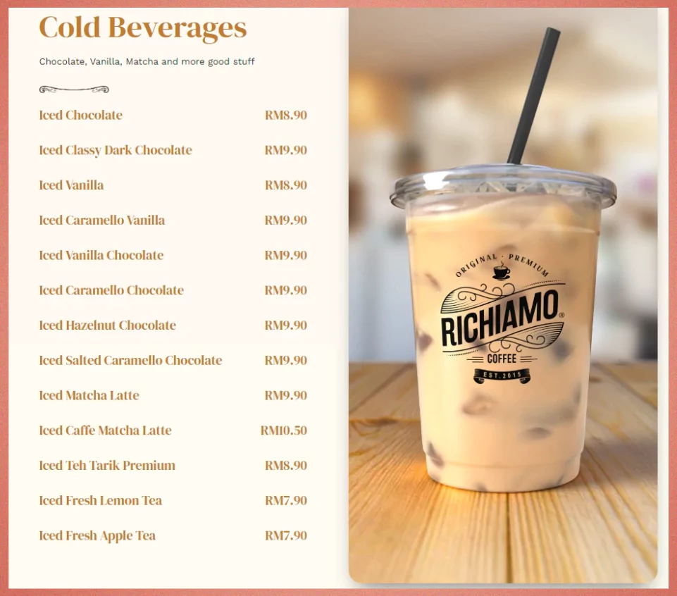 Harga Menu Minuman Sejuk Kopi Richiamo