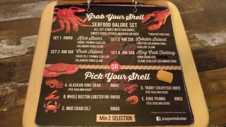 Harga Paper Lobster Menu