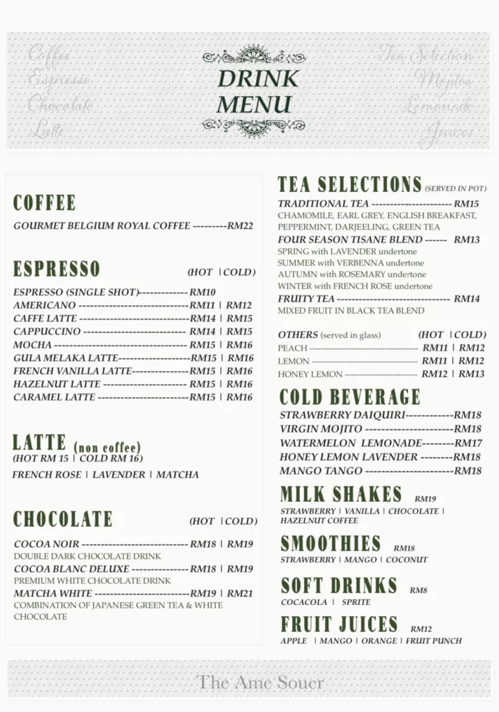 Harga The Ame Soeur Menu