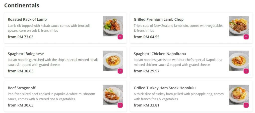 Harga The Ship Menu