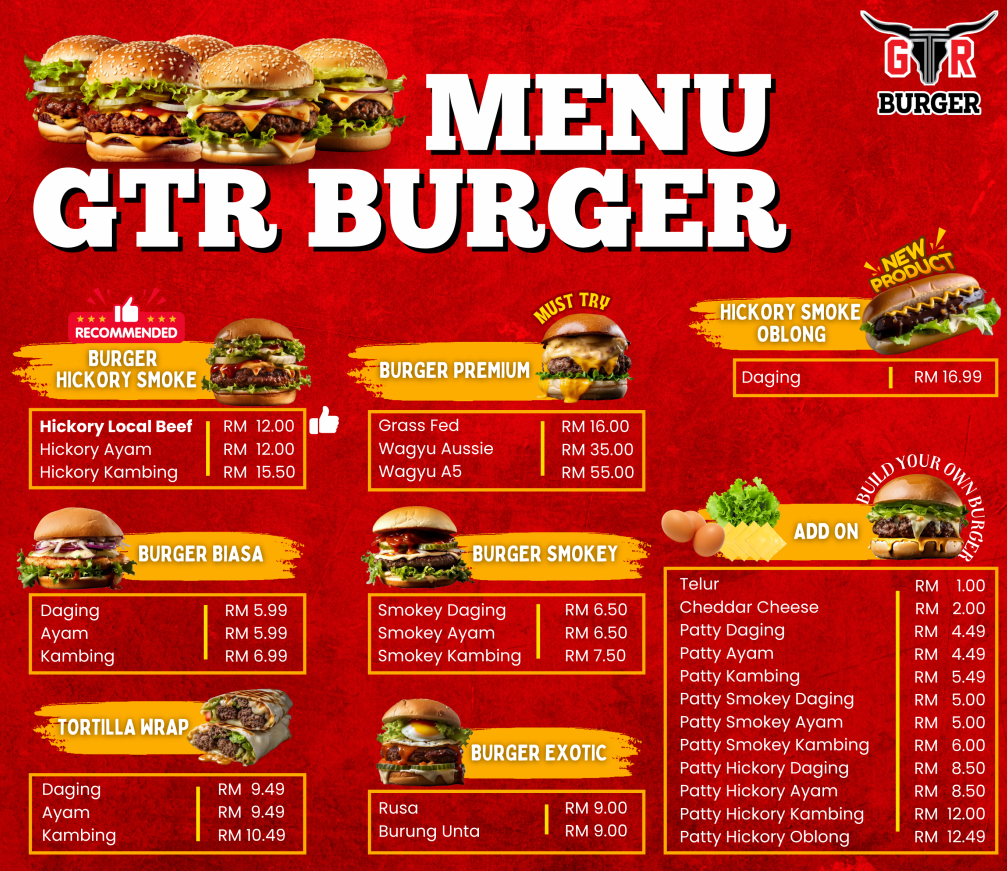 Harga Gtr Burger Menu