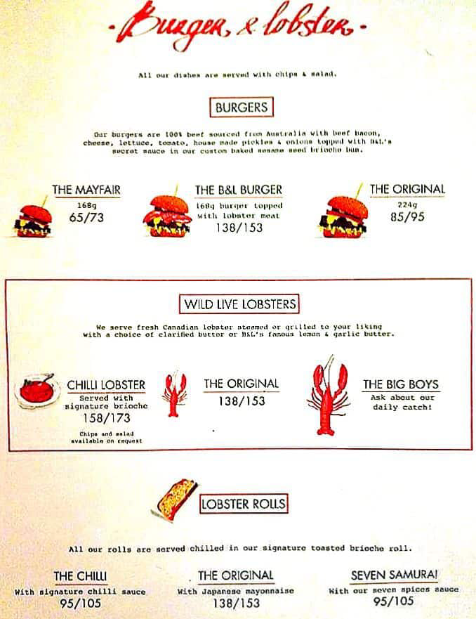 Harga Burger And Lobster Menu